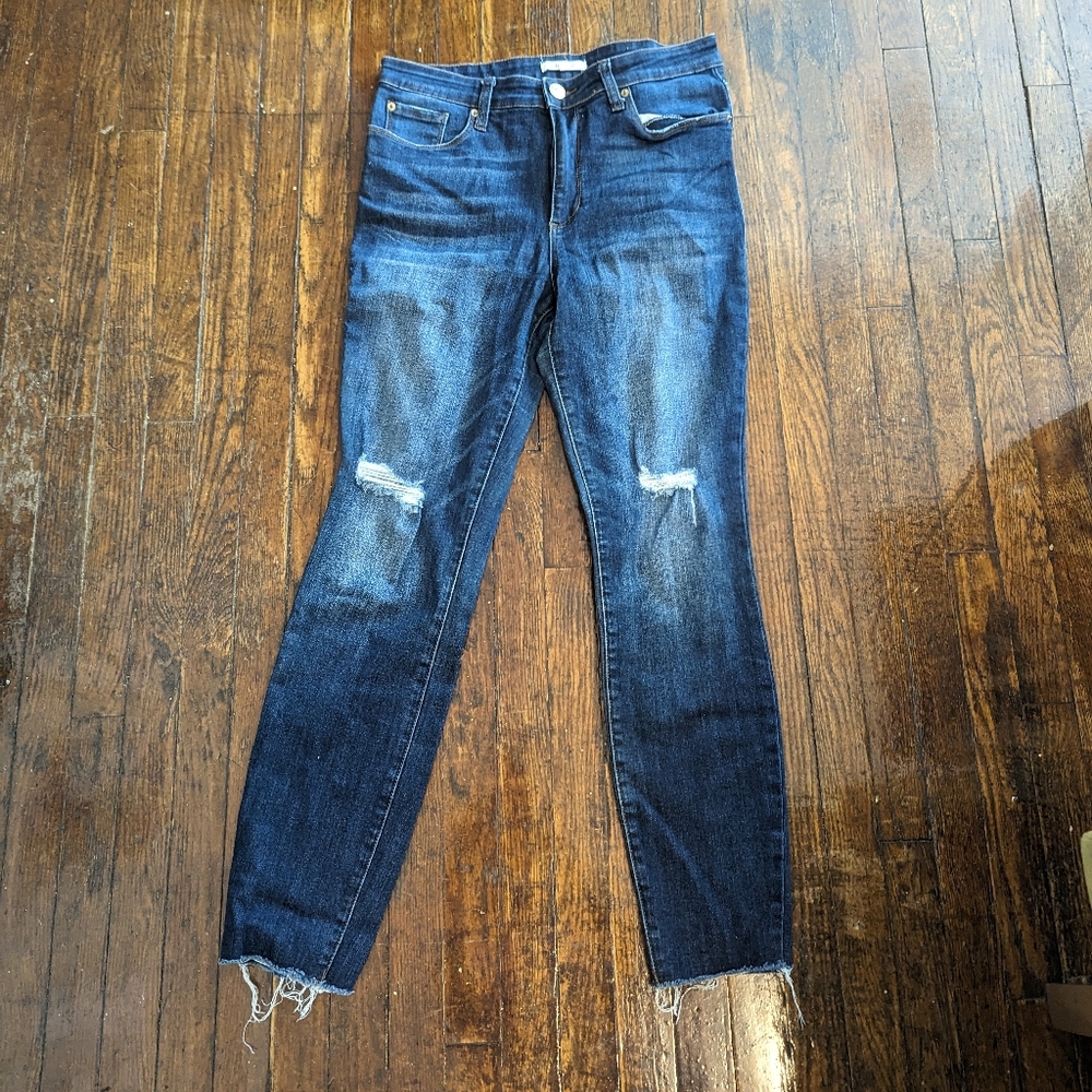 Ellie high rise ankle skinny jeans with raw hem